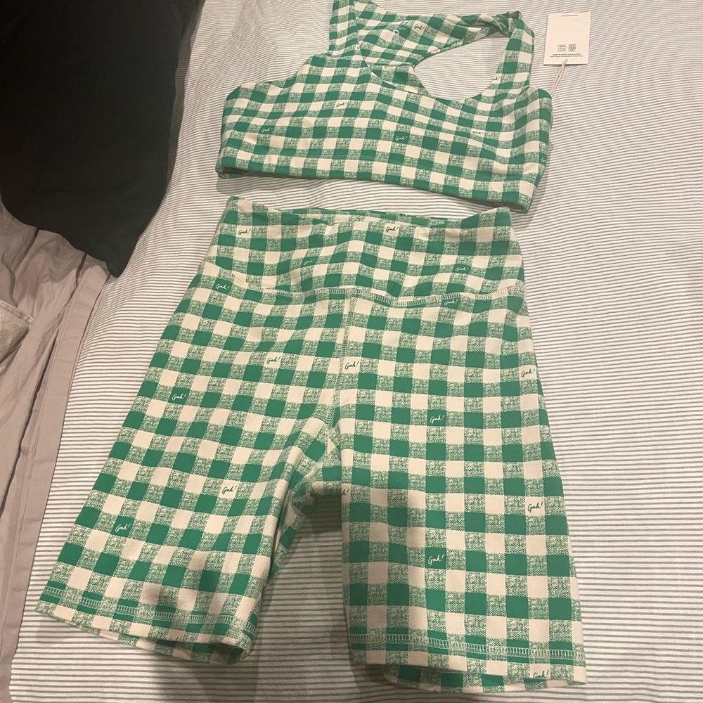 Lisa Say Gah x MATE the Label Green White Gingham L Sports Bra / M Shorts